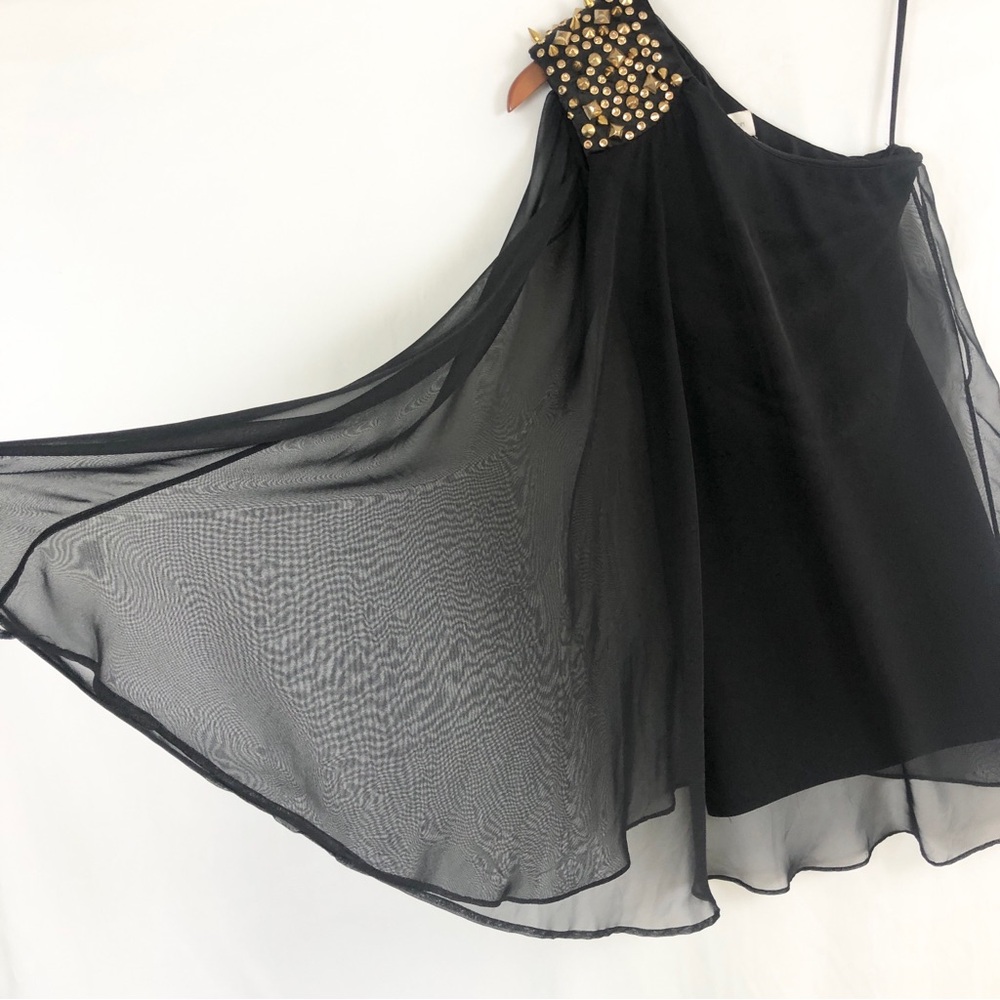 Dress The Population One Shoulder Mini Dress Mesh‎ Black Gold Size XS - Picture 3 of 8